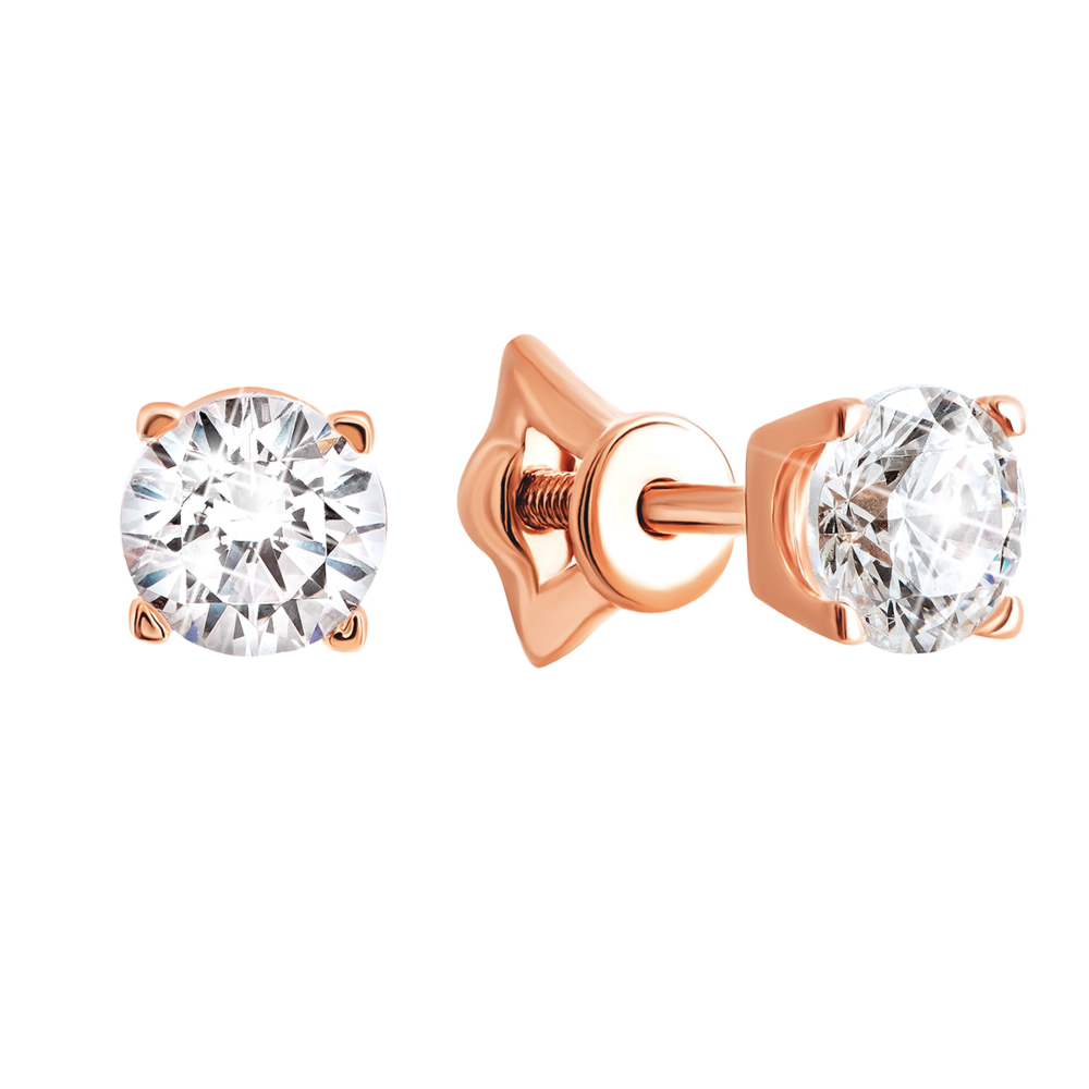 Золотые пуссеты с фианитами S​ Zirconia. Артикул UG5С4001G Sw