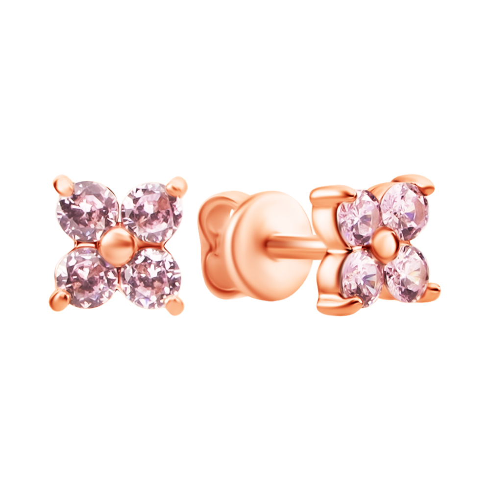 Золотые пуссеты с фианитами Royal. Артикул UG5С4023G Royal Pink