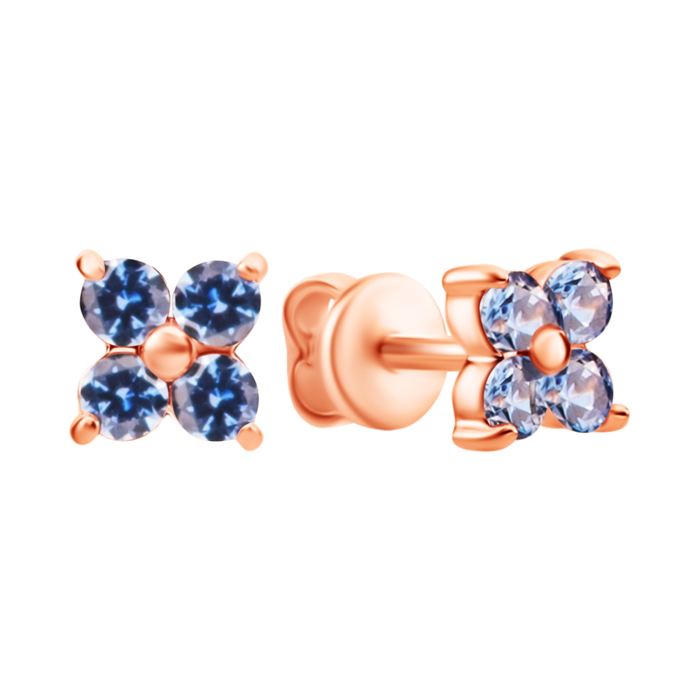Золотые пуссеты с фианитами Royal. Артикул UG5С4023G Royal FBlue