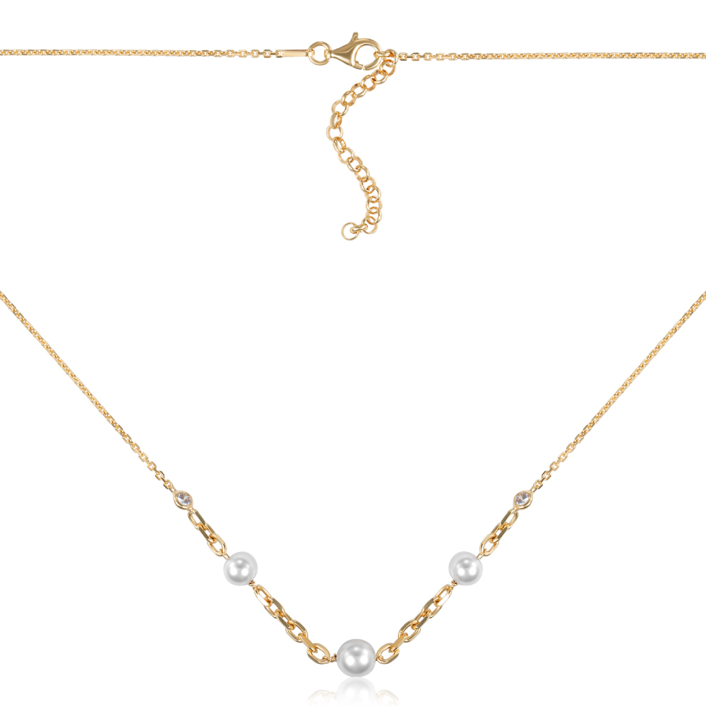 Серебряное колье с жемчугом и фианитами. Артикул CLT  11415 G-K/20/4790