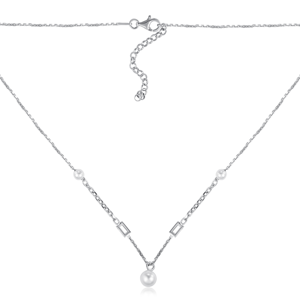 Серебряное колье с жемчугом и фианитами. Артикул CLT  11842 RH-K/12/4781