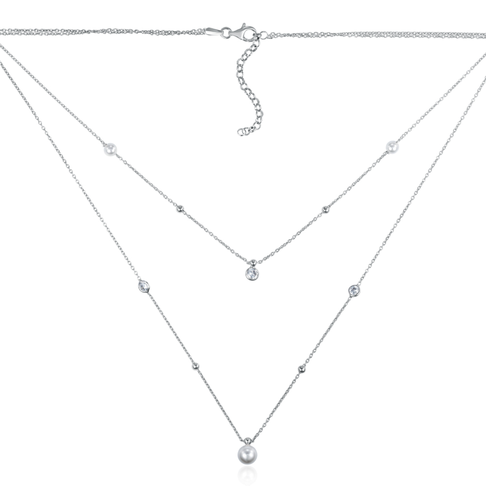Серебряное колье с жемчугом и фианитами. Артикул CLT  11848 RH-K/12/4781