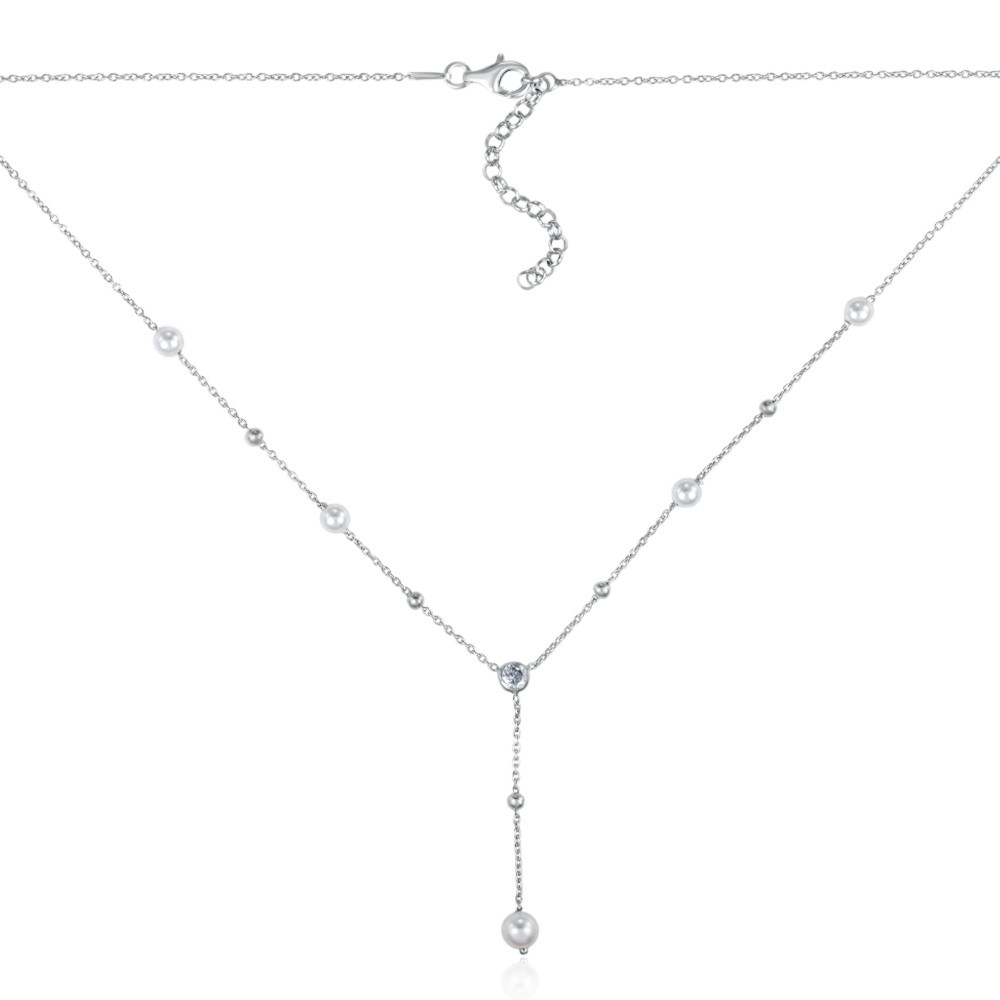 Серебряное колье с жемчугом и фианитом. Артикул CLT  11849 RH-K/12/4800