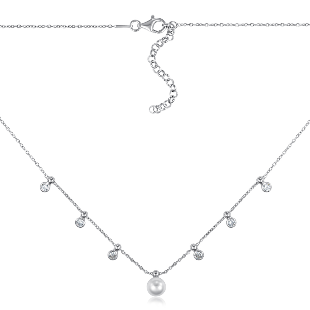 Серебряное колье с жемчугом и фианитами. Артикул CLT  11851 RH-K/12/4809