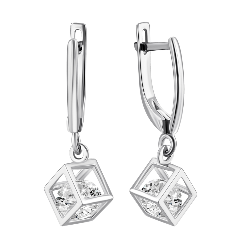 Серебряные серьги-подвески с фианитами. Артикул UG51CME-01417-WH