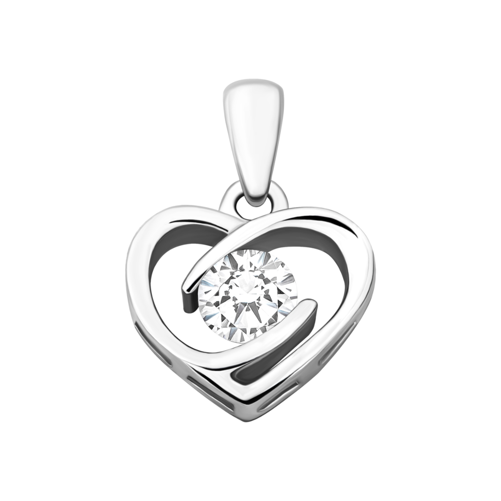 Серебряная подвеска Сердце с фианитом. Артикул UG5D1043