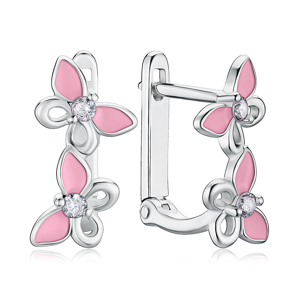 Срібні сережки з емаллю та фіанітами DE06636-E/12/563