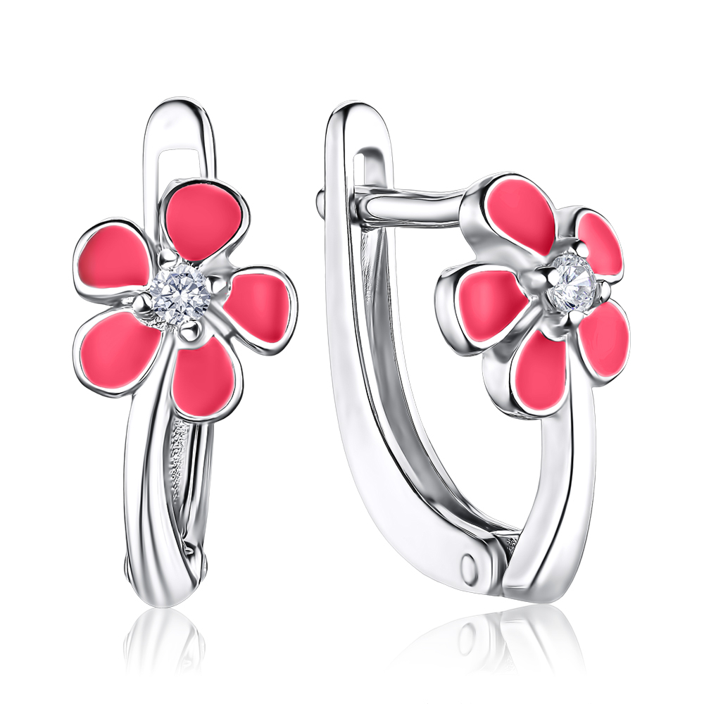 Серебряные серьги с эмалью и фианитом DE06658-E/12/563