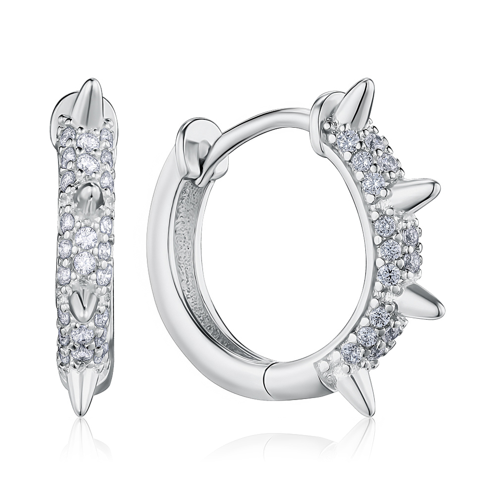 Серебряные серьги-конго с фианитами. Артикул DE07394-E/12/1