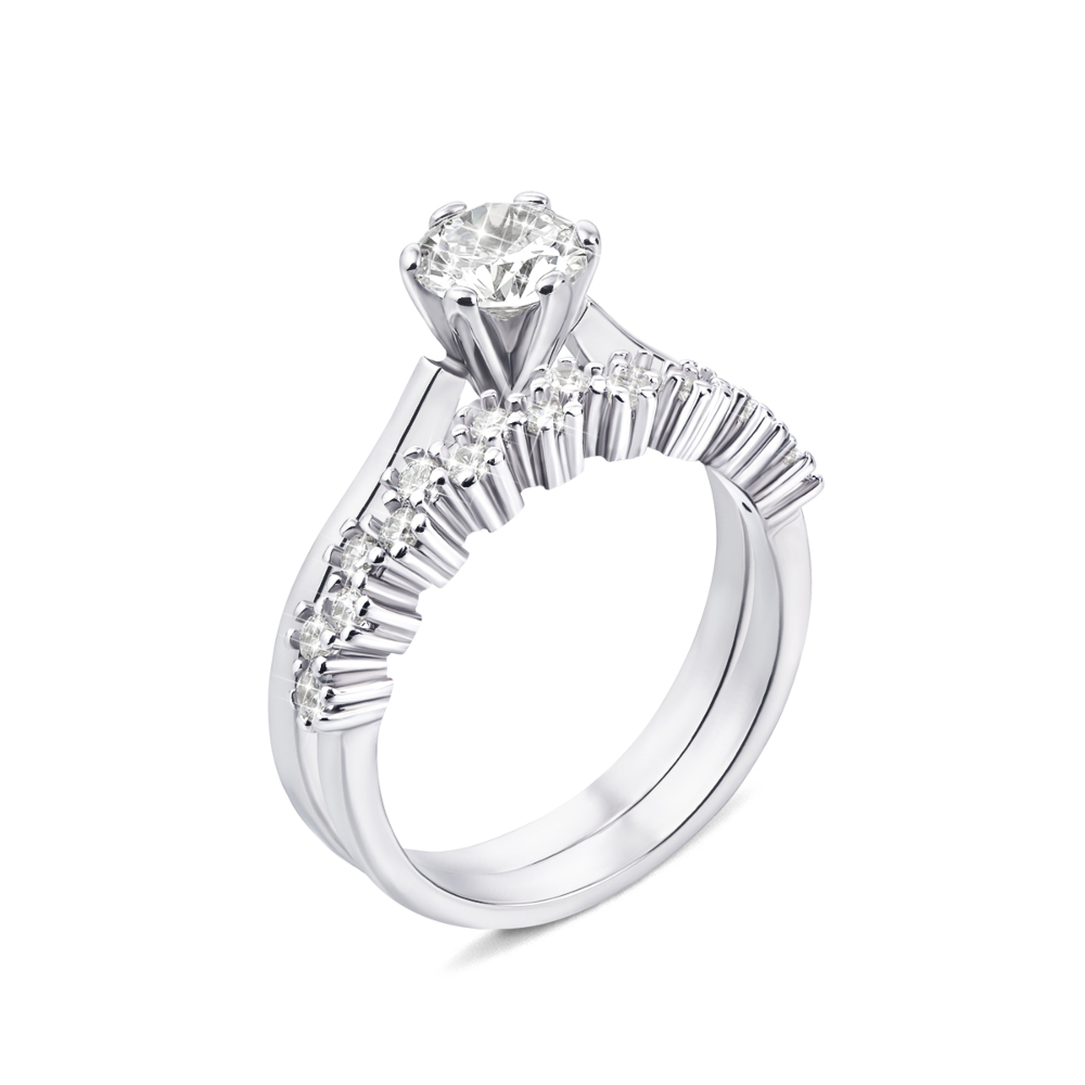 Наборное двойное серебряное кольцо с фианитами. Артикул DR0460-R