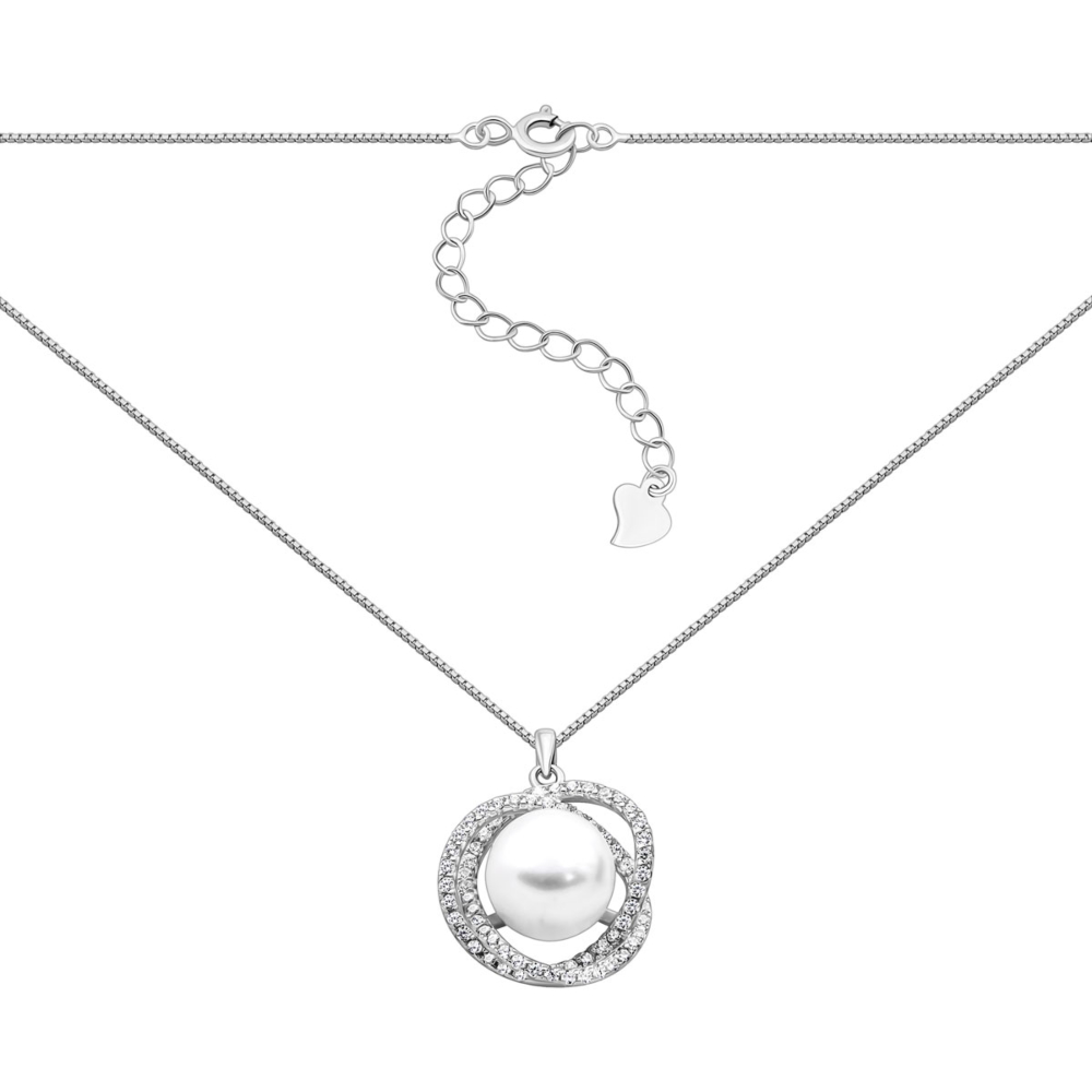 Cрібне кольє з перлами і фіанітами. Артикул UG5EN02458