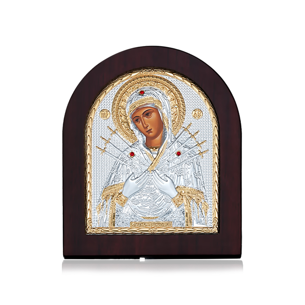 Срібна ікона «Богородиця Семистрельна». Артикул EP3-152XAG