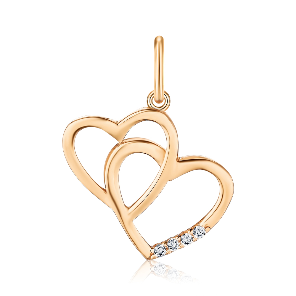 Золота підвіска "Сердечка" з фіанітами F-1034-P/01/1
