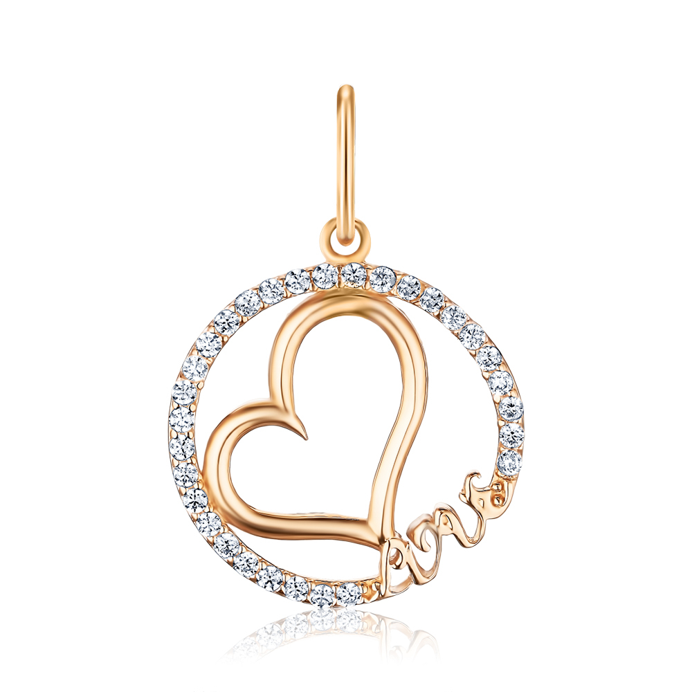 Золотая подвеска «Сердце» с фианитами F-2699-P/01/1