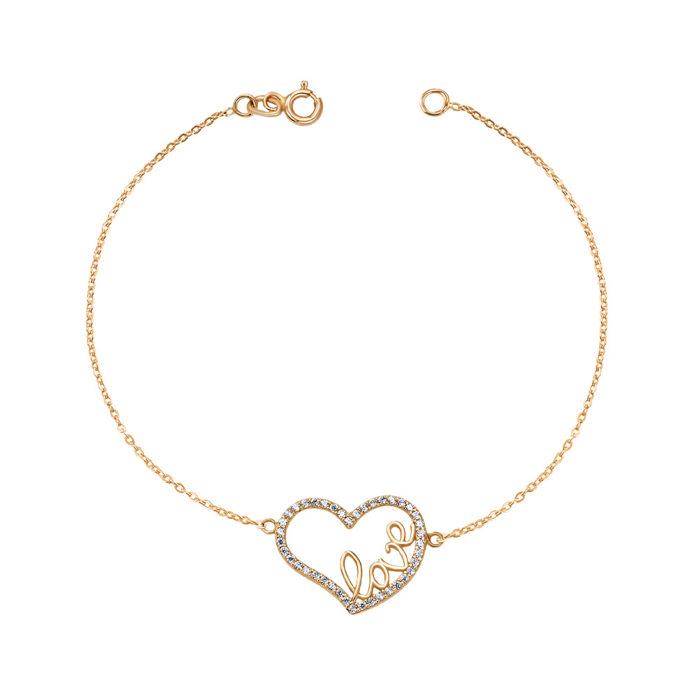 Браслет з червоного золота "Love" з фіанітами F-2745-B/01/1