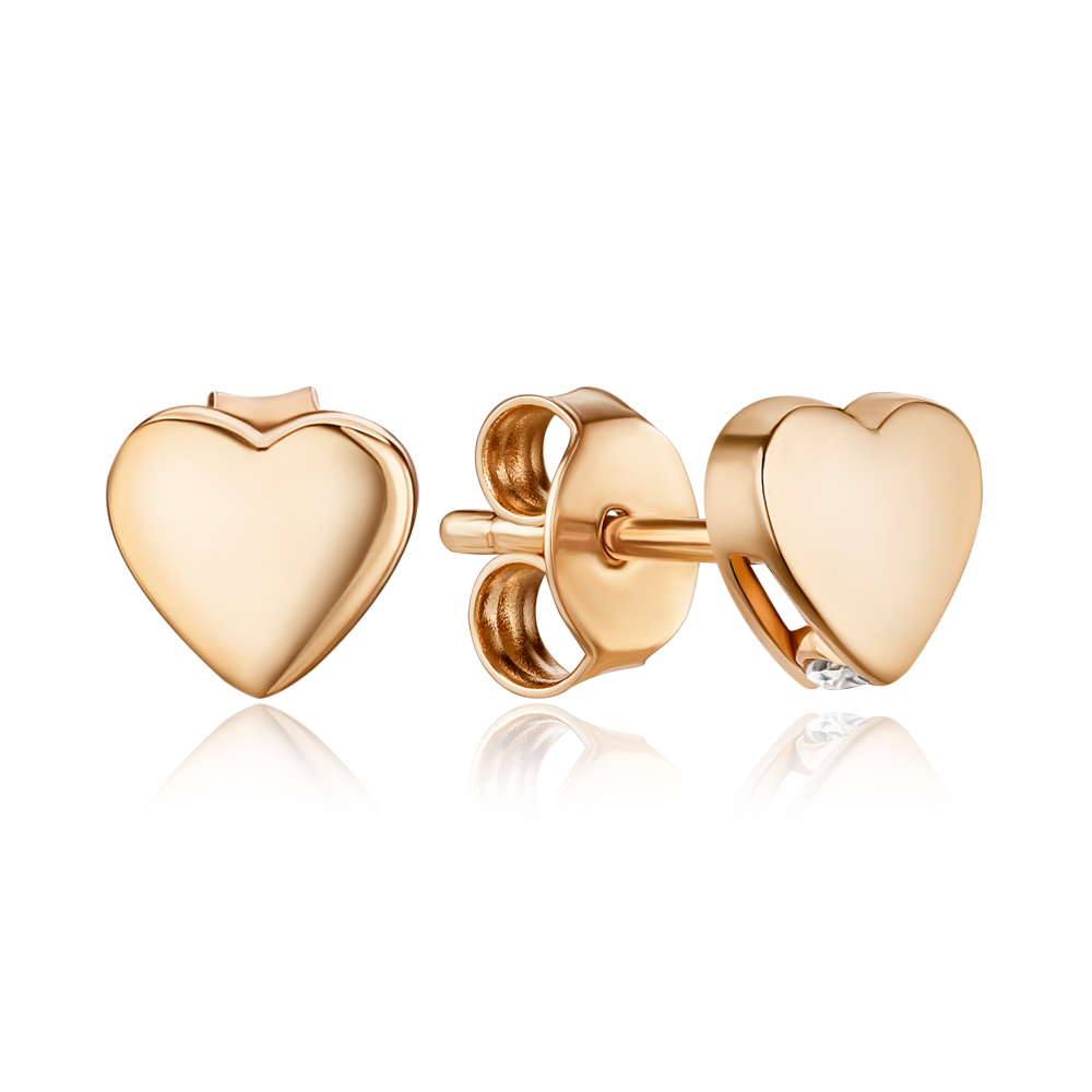 Золоті сережки-пусети "Серце" з фіанітом F-2834-E/01/1