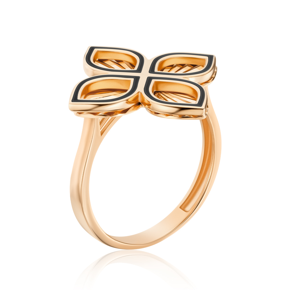 Золота каблучка з чорною емаллю F-4011-R/01/4823