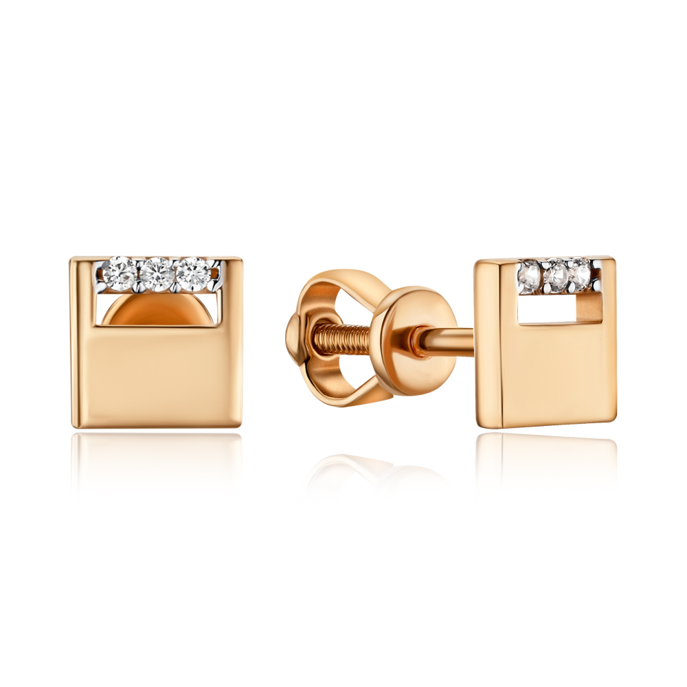 Золотые серьги-пуссеты с фианитами F-423-E/01/1