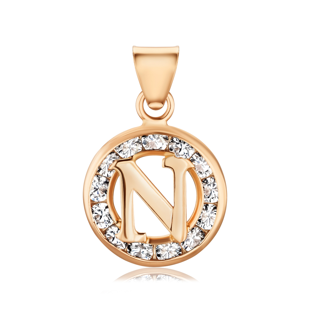 Золота підвіска-літера "N" з фіанітами F-953-n-P/01/1