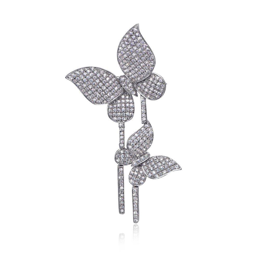Срібна брошка «Метелики» з фіанітами. Артикул F00232-1-SH/12/1
