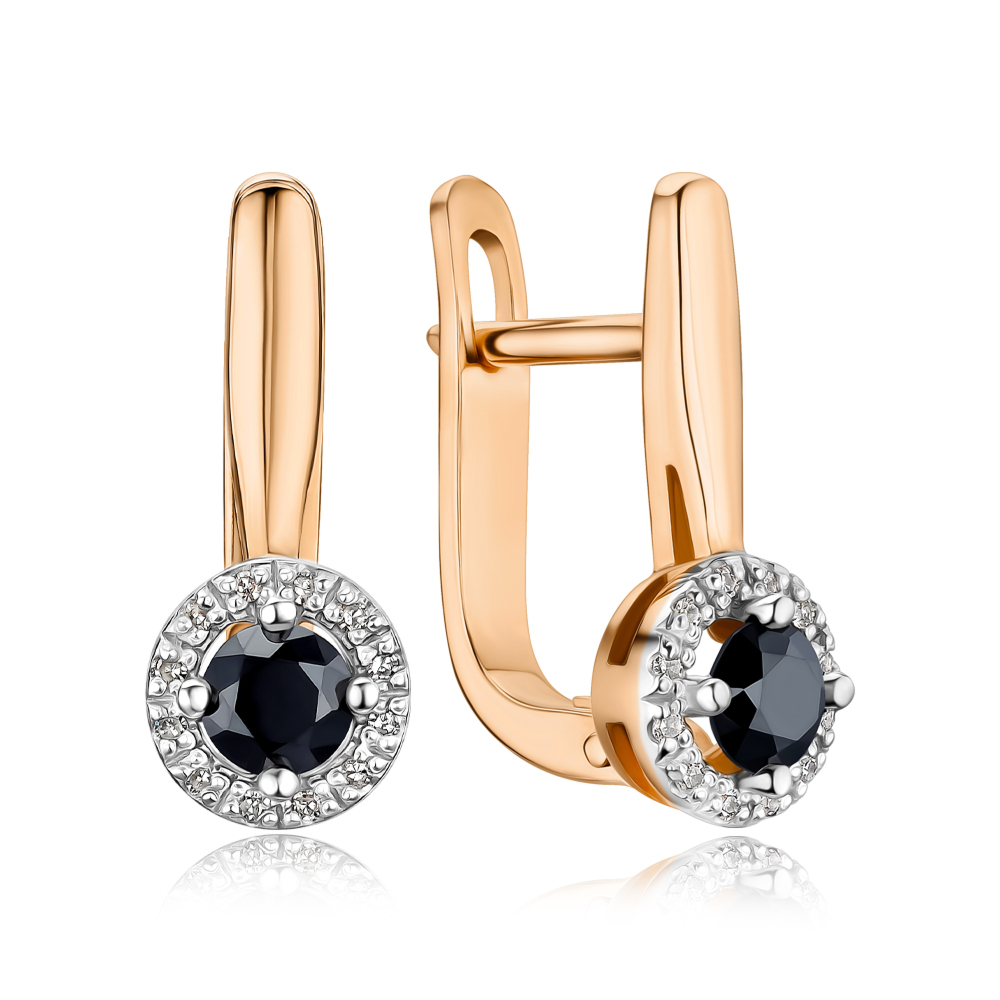 Золотые серьги с черным и белыми бриллиантами 8070128/01/1/11767