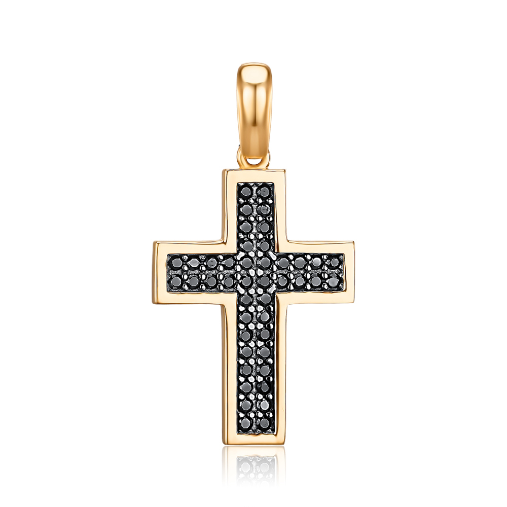 Золотий хрестик з чорними фіанітами G-1175-P/01/526