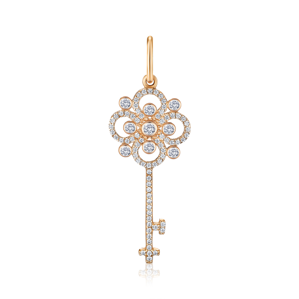 Золотая подвеска «Ключик» с фианитами G-3590-P/01/1