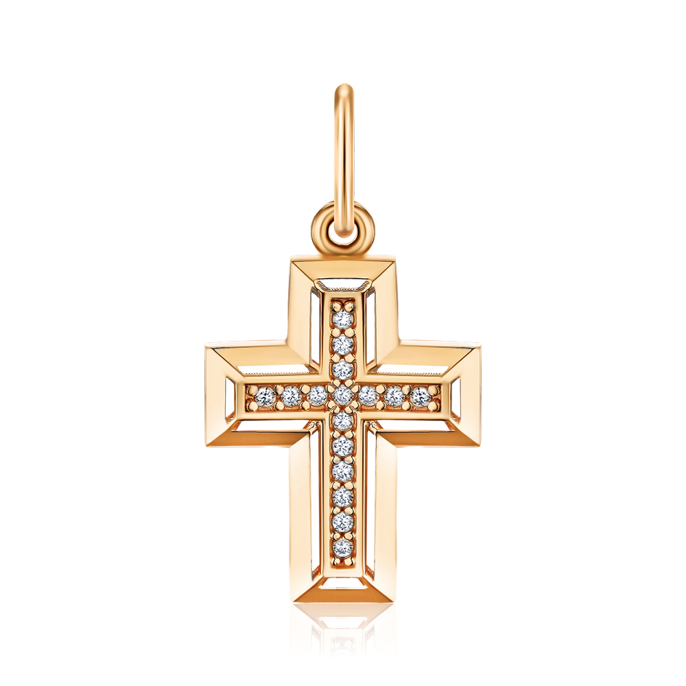 Золотий хрестик з фіанітами G-3835-P/01/1