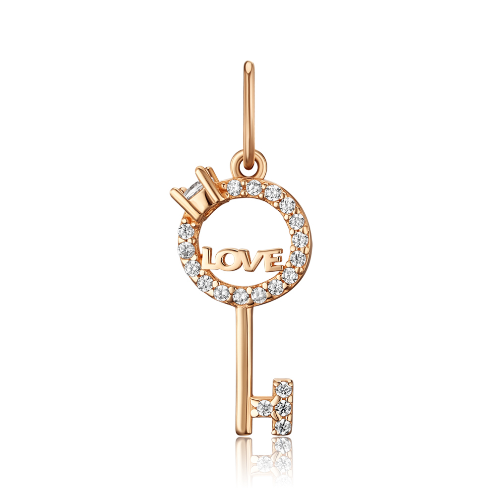 Золотая подвеска Ключик с фианитами G-3937-P/01/1