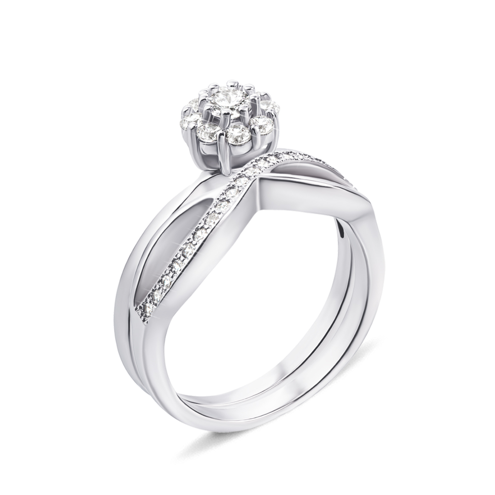 Наборное двойное серебряное кольцо с фианитами. Артикул GR0008-R