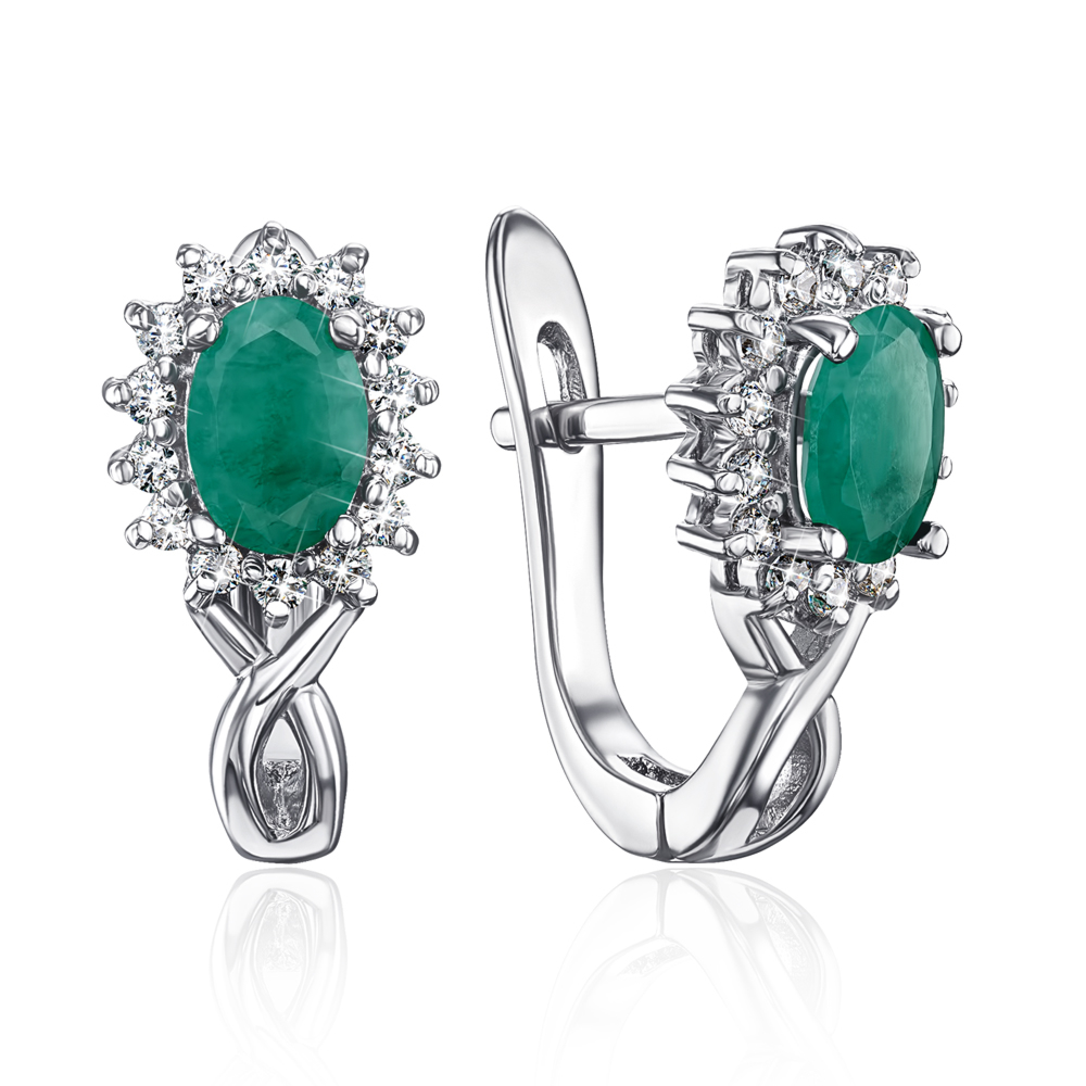 Серебряные серьги с изумрудом и фианитами. Артикул GRE1906-E/12/8763