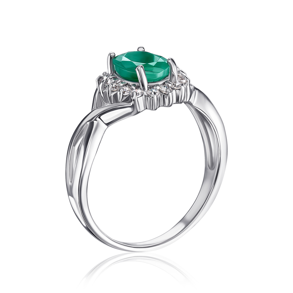 Серебряное кольцо с изумрудом и фианитами. Артикул GRE1906-R/12/8433