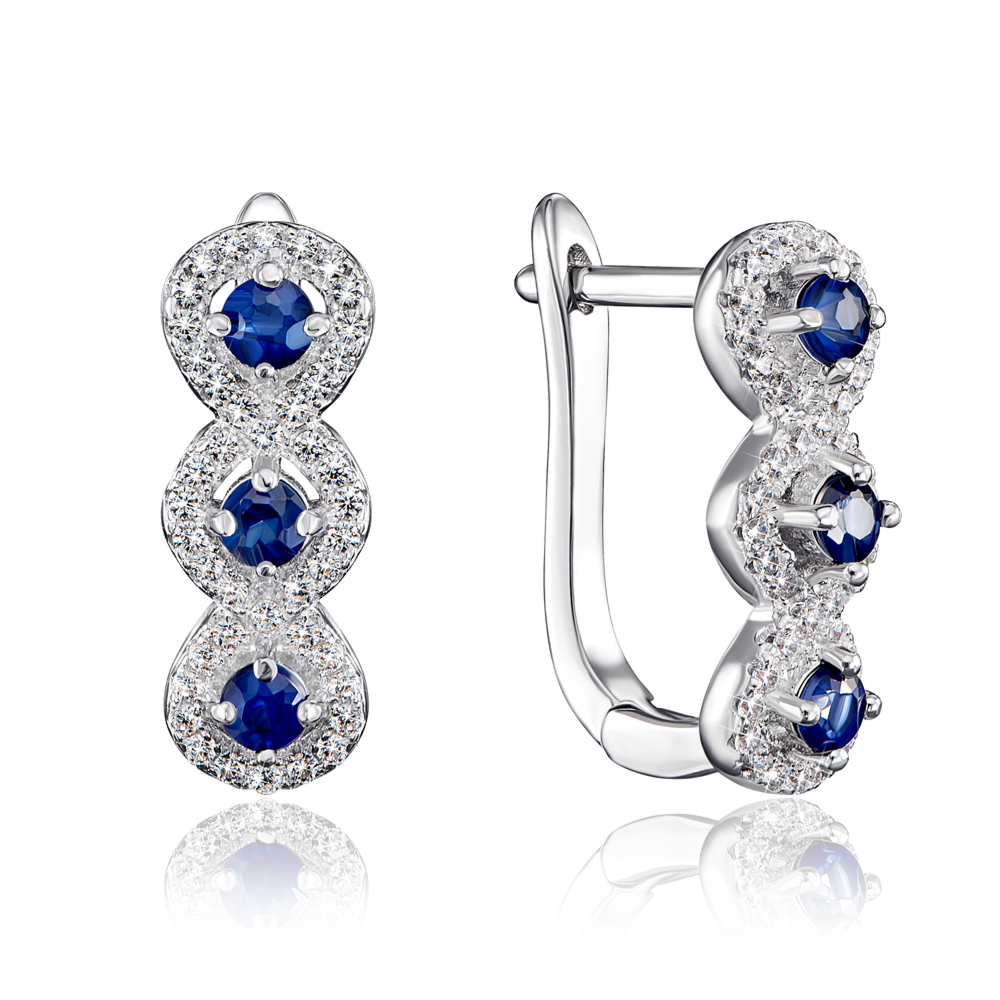 Серебряные серьги с сапфирами и фианитами. Артикул GRE3070-E/12/8353