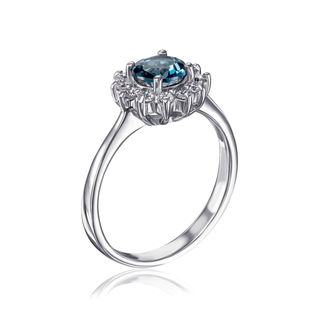 Серебряное кольцо с London топазом и фианитами. Артикул GRE3267-R/12/6239