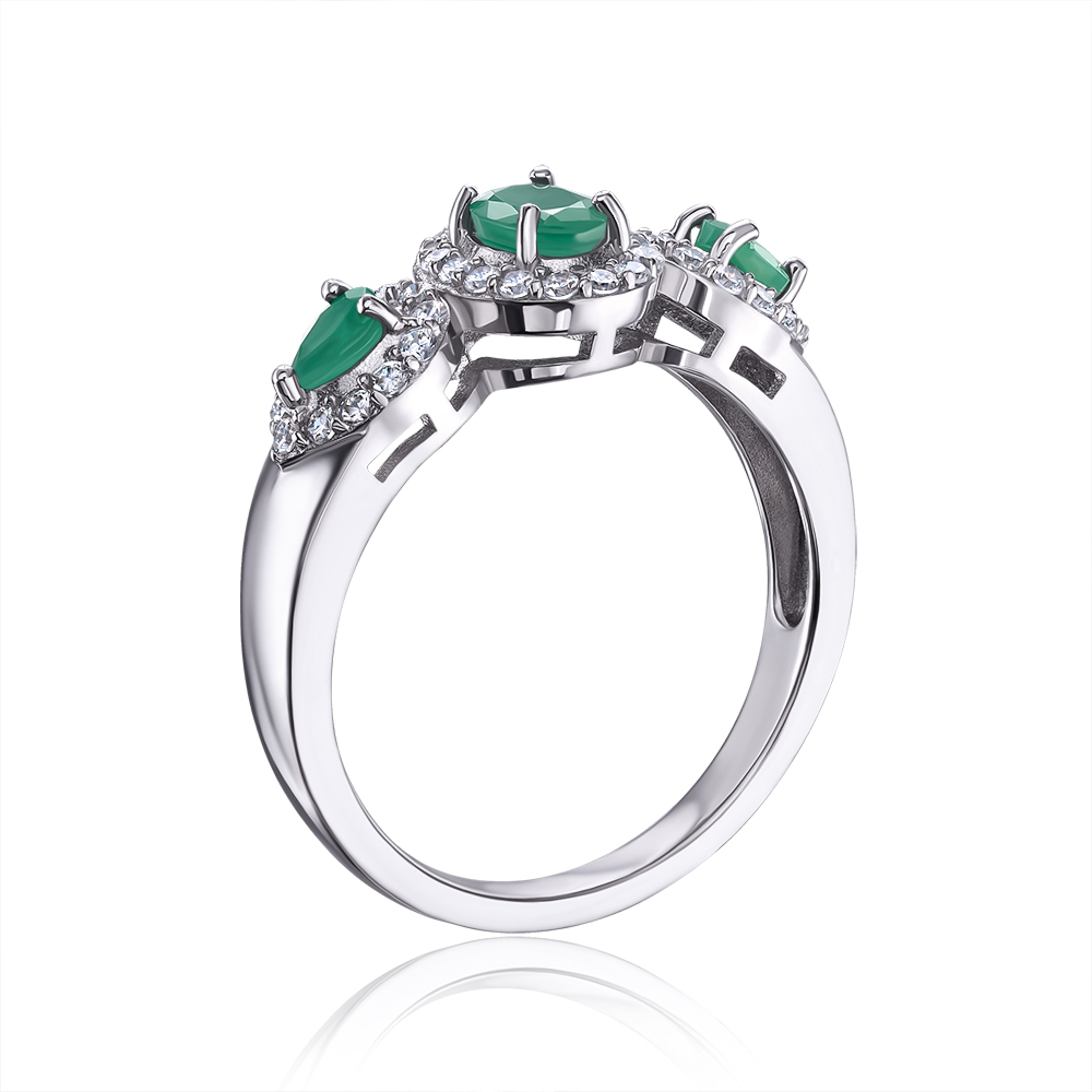 Серебряное кольцо с изумрудами и фианитами. Артикул GREP1606-R/12/8896