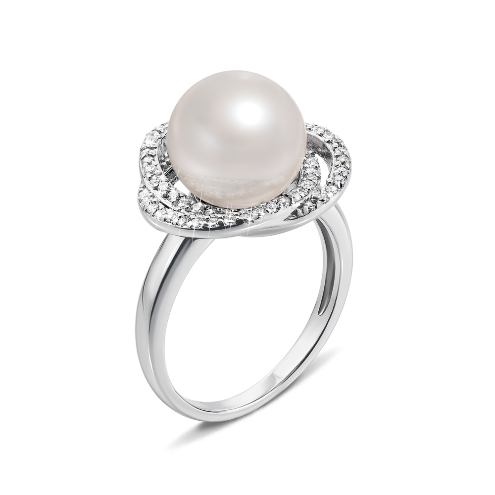 Серебряное кольцо с жемчугом и фианитами. Артикул HB0285-R