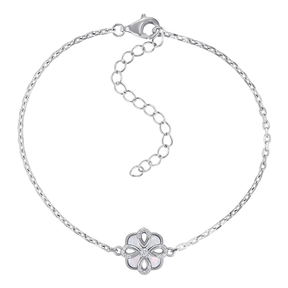 Серебряный браслет с перламутром и фианитами. Артикул HJB-2157-S-B/12/1090