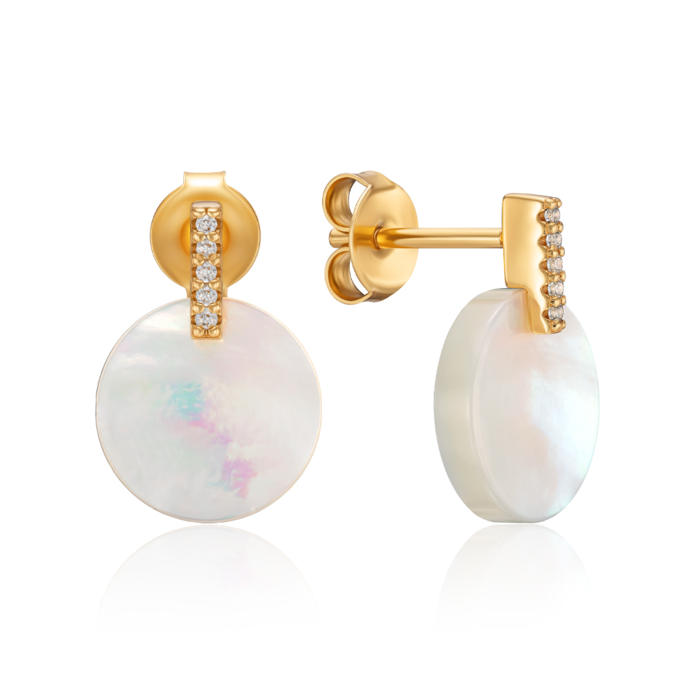 Серебряные серьги с перламутром и фианитами. Артикул HJES-1735-GOLD-E/20/1090