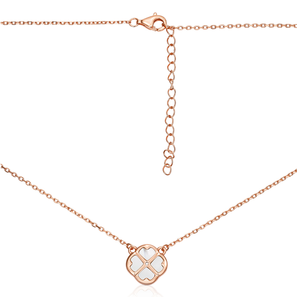 Серебряное позолоченное колье с перламутром и фианитом. Артикул HJN-849-ROSE-K/17/4510