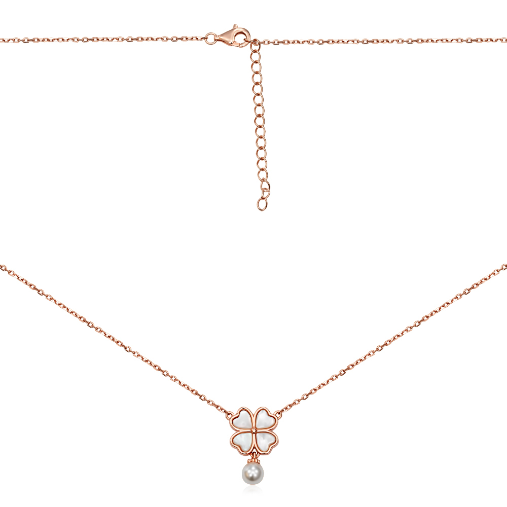 Серебряное позолоченное колье с перламутром и жемчугом. Артикул HJN-861-ROSE-K/17/4710