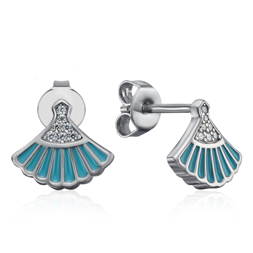 Серебряные пуссеты с фианитами и эмалью. Артикул ME15328A-E/12/1756