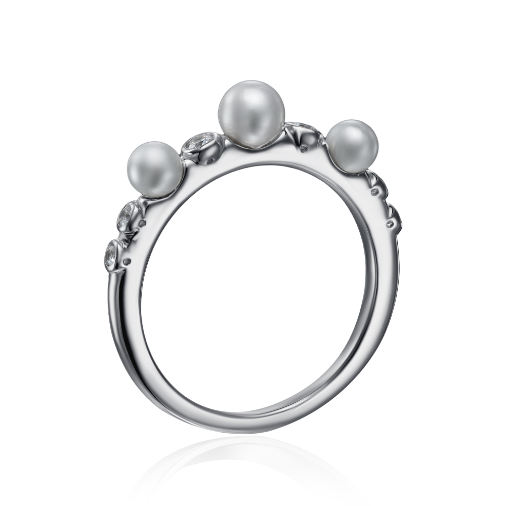 Серебряное кольцо с фианитами и жемчугом. Артикул ML14296A-R/12/4515