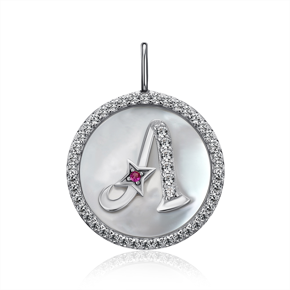 Серебряная подвеска с фианитами и перламутром. Артикул MP14287A-P/12/4489