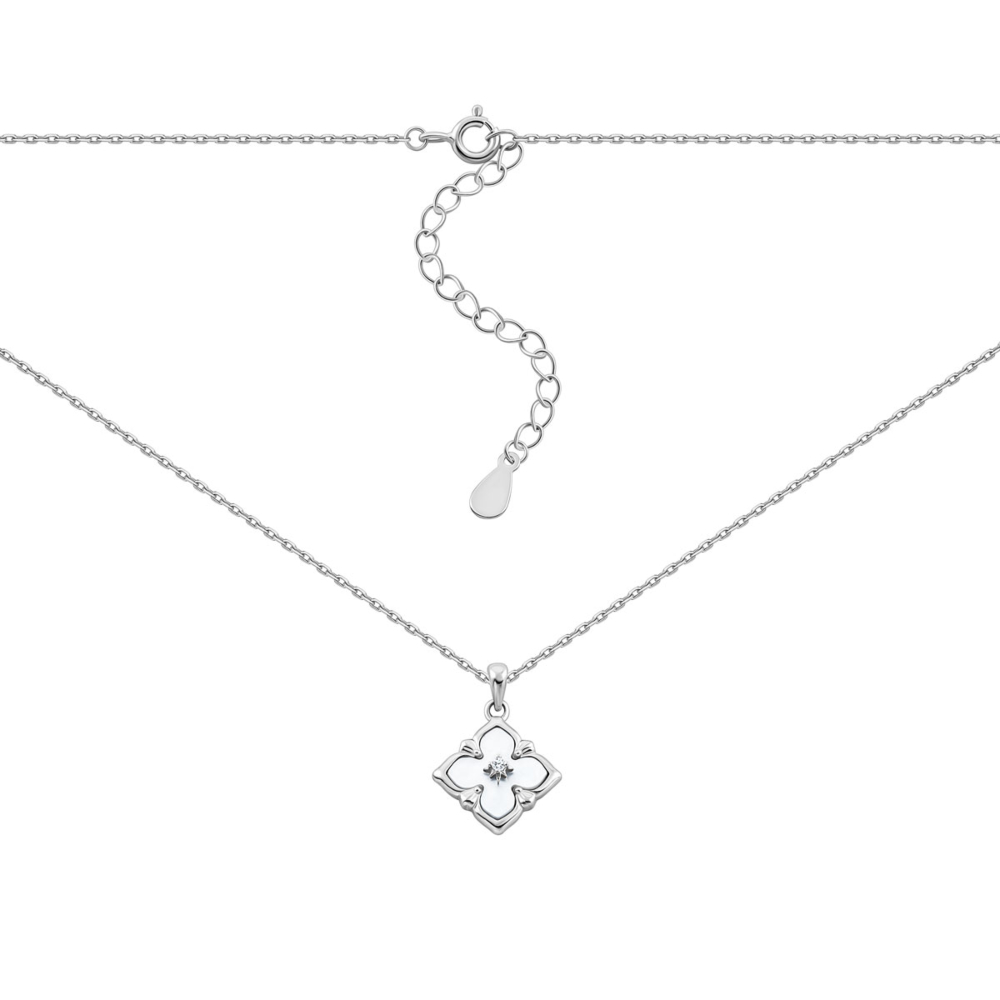 Серебряное колье с фианитом и перламутром. Артикул UG5N002194
