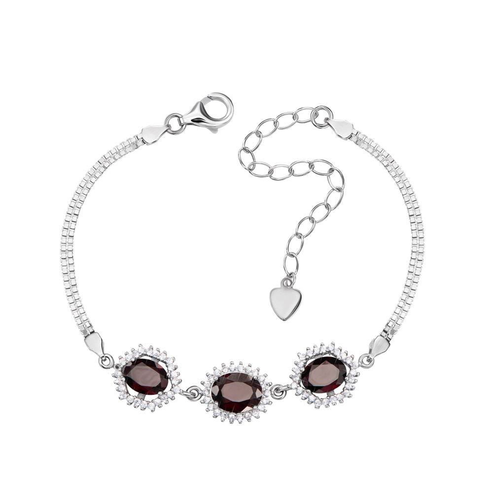 Серебряный браслет с гранатом и фианитами. Артикул NA540-B/12/6224