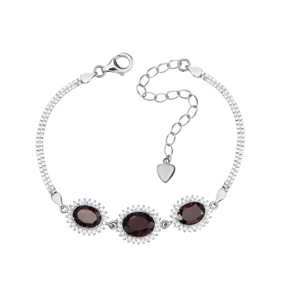 Серебряный браслет с гранатами и фианитами. Артикул NA542-B/12/6224