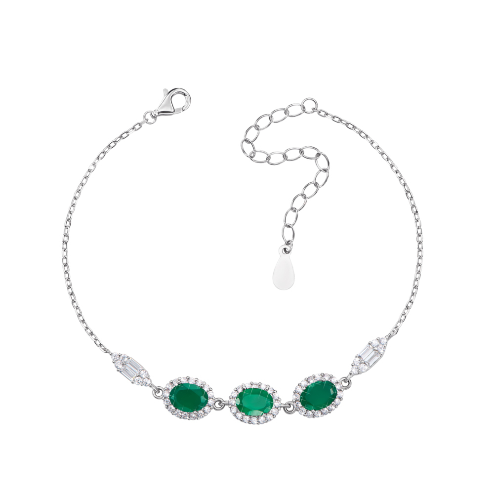 Серебряный браслет с агатами и фианитами. Артикул NA690-B/12/6223