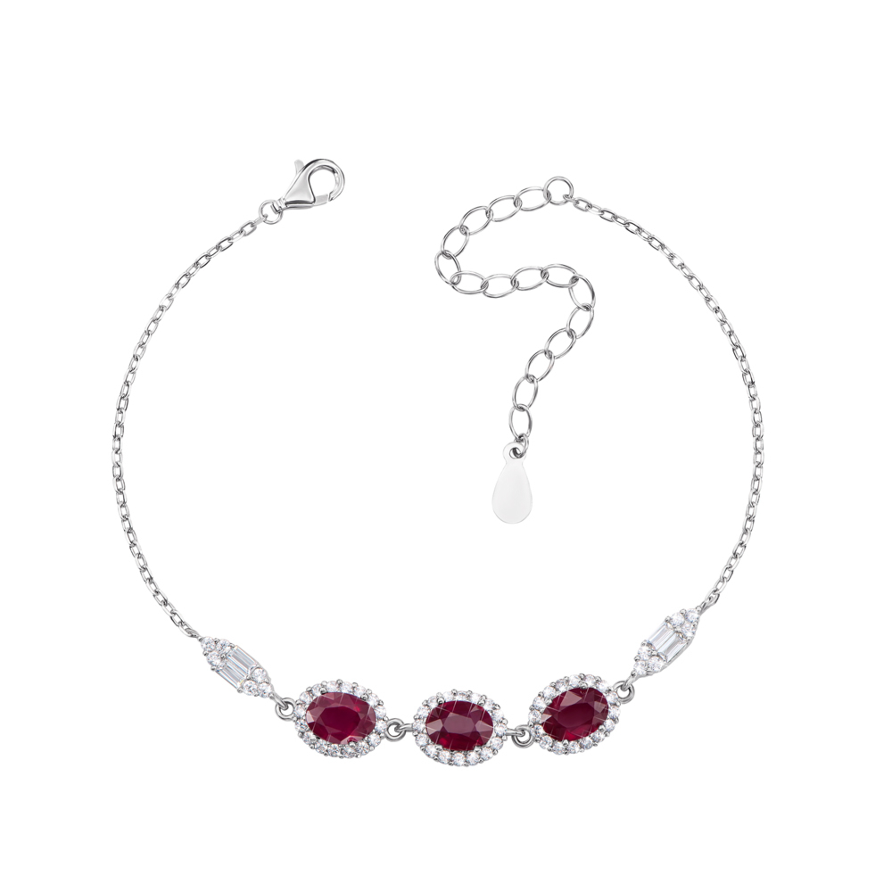 Серебряный браслет с рубином и фианитами. Артикул NA690-B/12/8809