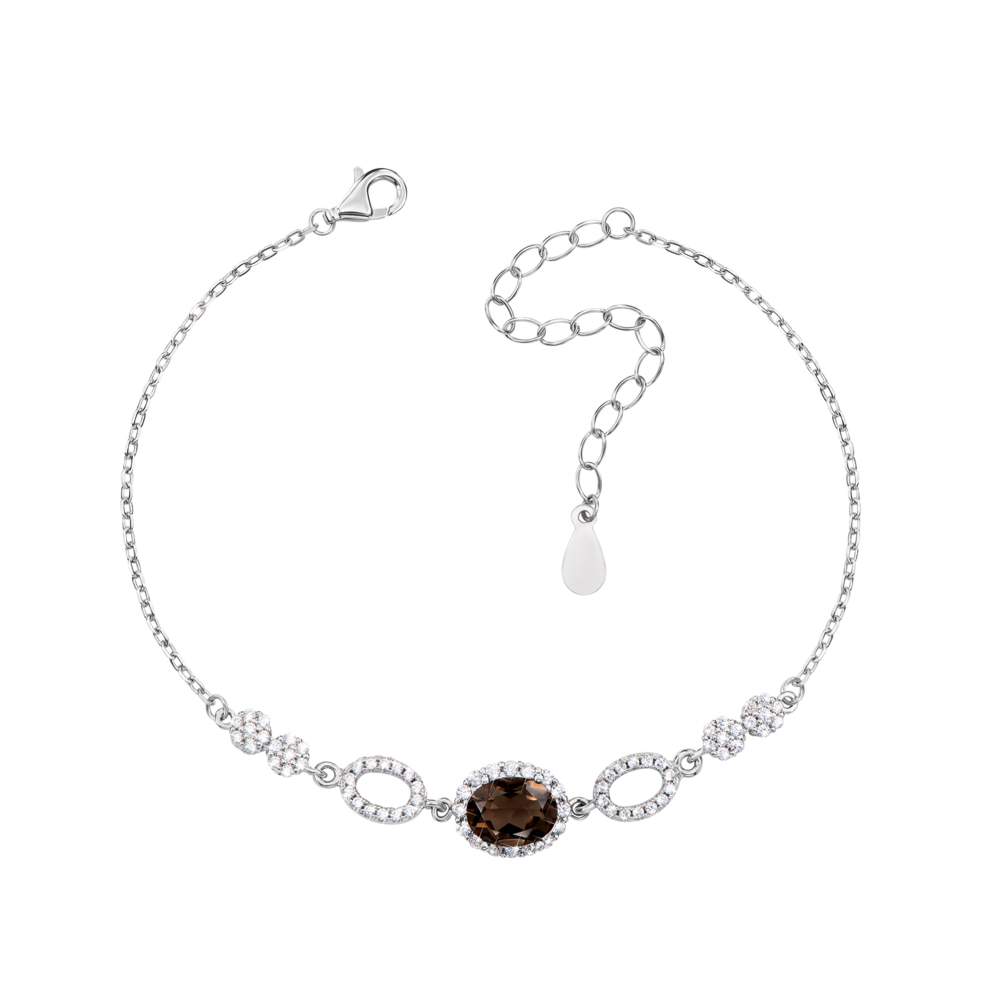 Серебряный браслет с раухтопазом и фианитами. Артикул NA692-B/12/5157