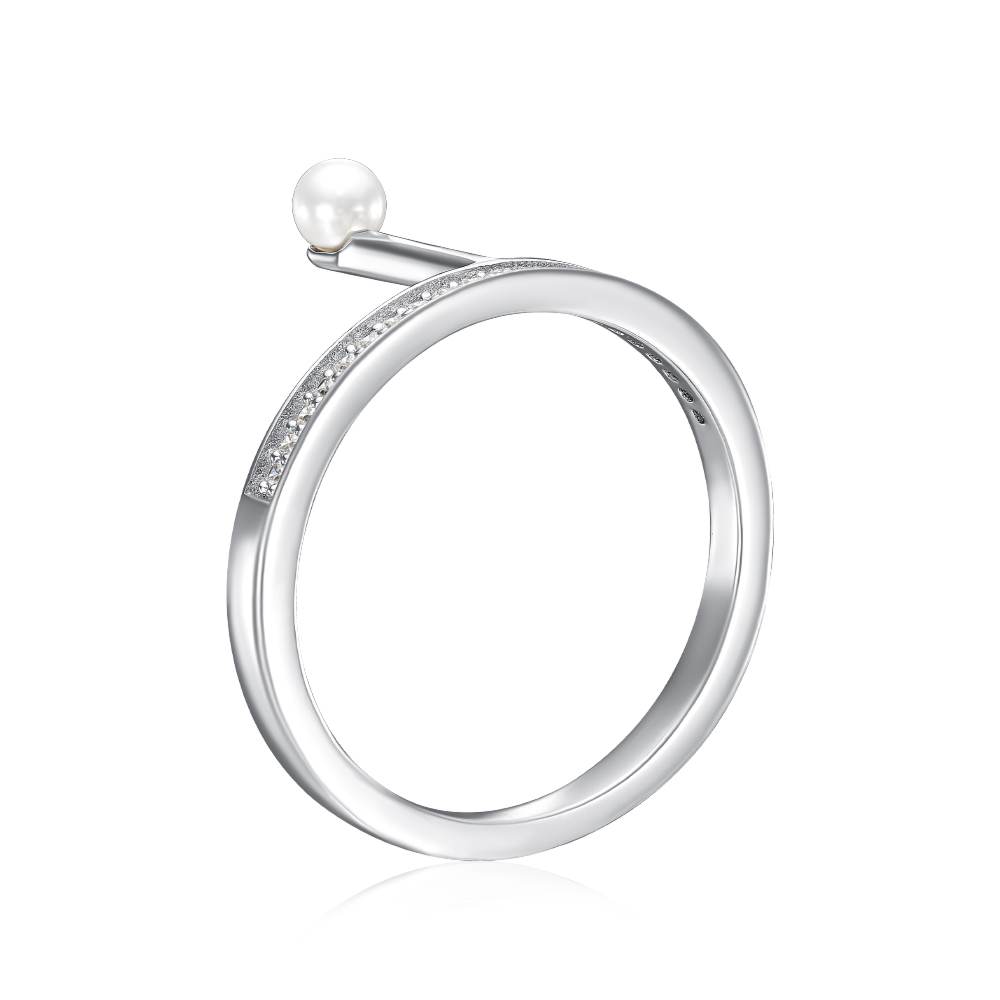 Серебряное кольцо с жемчугом и фианитами. Артикул OL02692A-R/12/4793